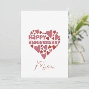 Cute Pink Heart Shape Romantic Happy Anniversary Holiday Card