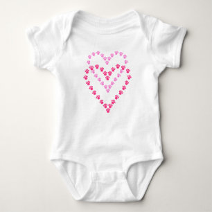 Cute Pink Heart-Shaped Paw Prints Baby Bodysuit
