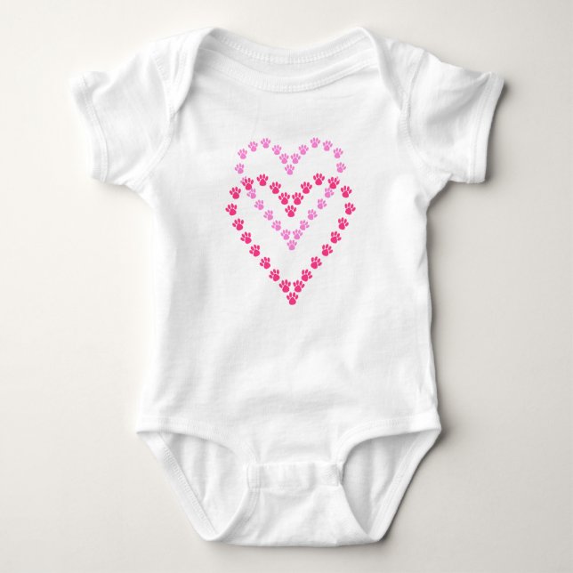 Cute Pink Heart-Shaped Paw Prints Baby Bodysuit (Front)