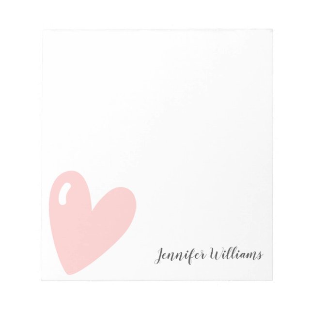 Cute Pink Heart Simple Feminine Custom Notepad (Front)