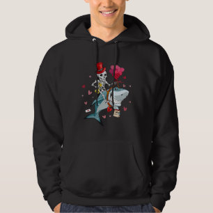 Cute Pink Heart Skeleton Riding Shark Valentines D Hoodie