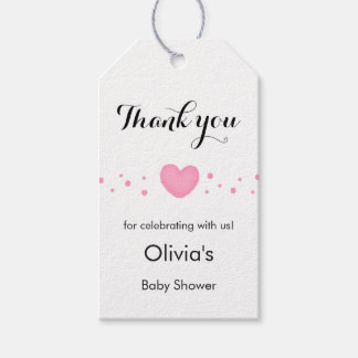 Cute Pink Heart Thank You Baby Shower Gift Tags