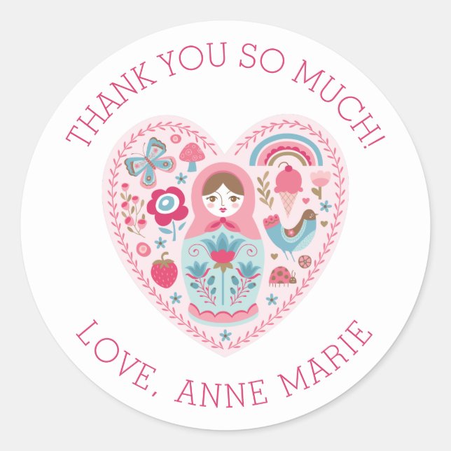 Cute Pink Heart Thank You Sticker (Front)
