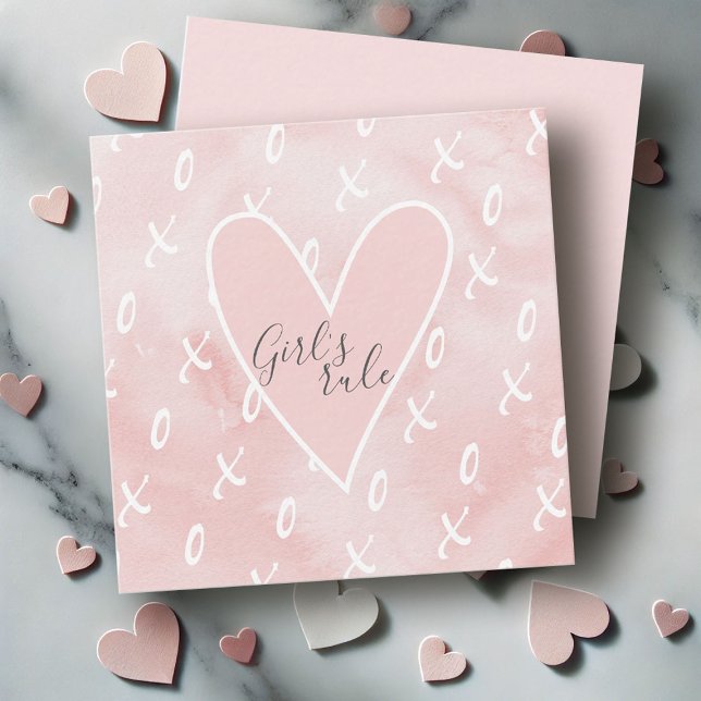 Cute Pink Heart Valentines Day Card (Kids valentines day cards pink heart x and o pattern)