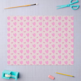 Cute Pink Hearts and Bows Pattern Tissue Paper