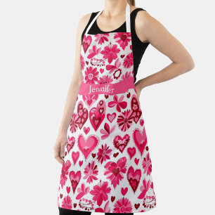 Cute pink hearts, and florals Valentine’s Day  Apron