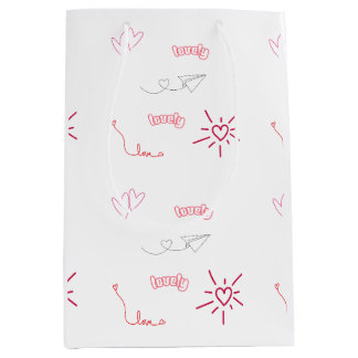 Cute Pink Hearts and Love Doodles Seamless Pattern Medium Gift Bag