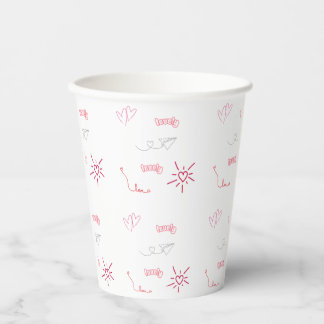 Cute Pink Hearts and Love Doodles Seamless Pattern Paper Cups