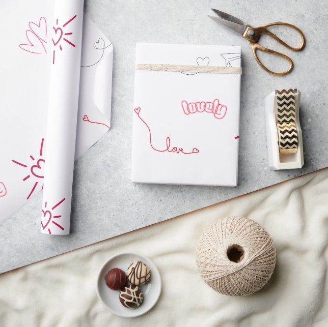 Cute Pink Hearts and Love Doodles Seamless Pattern Wrapping Paper (Crafts)
