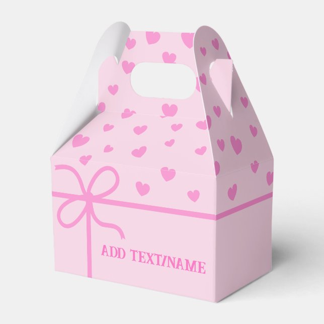 Cute Pink Hearts And Ribbon Custom   Favour Box (Front Side)