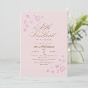  Cute Pink Hearts Baby Shower Invitation