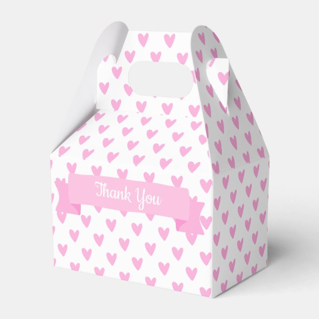 Cute pink Hearts | Baby Shower Thank You Favour Box (Front Side)