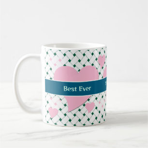 Cute Pink Hearts, Blue Green Best Ever Mother Fun Coffee Mug