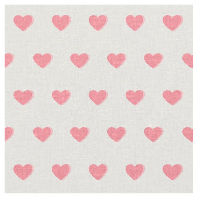 Cute Pink Hearts Dot Pattern on White Fabric (Close Up)
