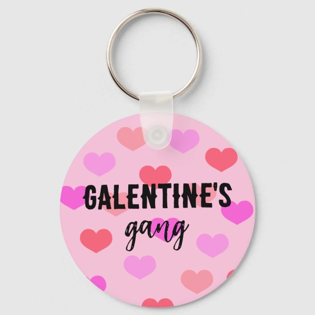 Cute Pink Hearts Galentines Day Custom Key Ring (Front)