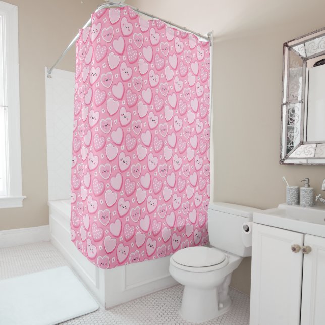 Cute Pink Hearts Girl Kids' Bathroom  Shower Curtain (In Situ)