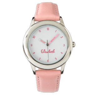 Cute Pink Hearts Girls Custom Name Girly Chic Kids Watch