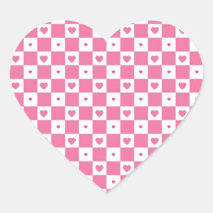 Cute Pink Hearts Girly Pink White Chequered Heart Sticker