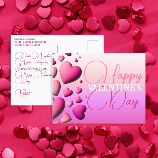 Cute Pink Hearts Happy Valentine's Day Holiday Postcard (Creator Uploaded)