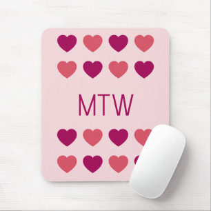 Cute Pink Hearts Initials Monogram Mouse Pad