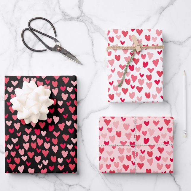 Cute Pink Hearts Love Valentine's Day Patterns Wrapping Paper Sheet (Front)