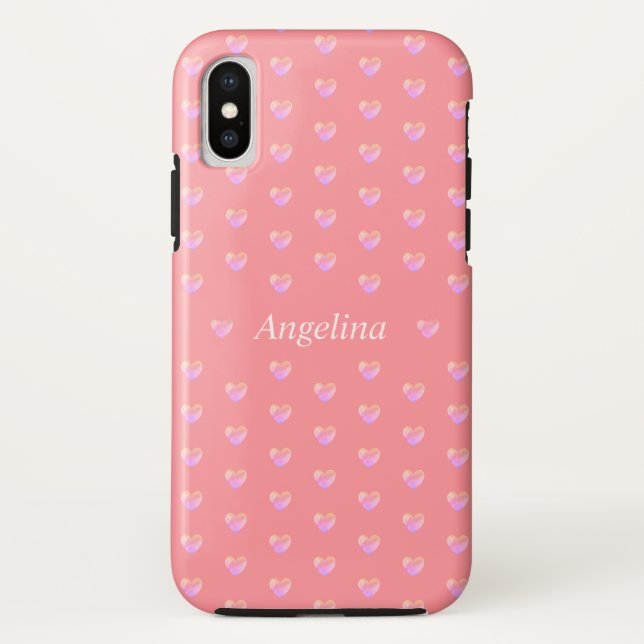Cute pink hearts on coral pink Case-Mate iPhone case (Back)