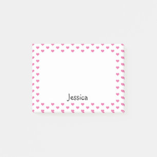 Cute Pink Hearts on White Girly Name Post it Notes