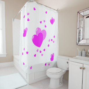 Cute Pink Hearts on White Shower Curtain