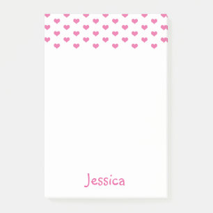 Cute Pink Hearts Pattern Girly Name Post-it Notes