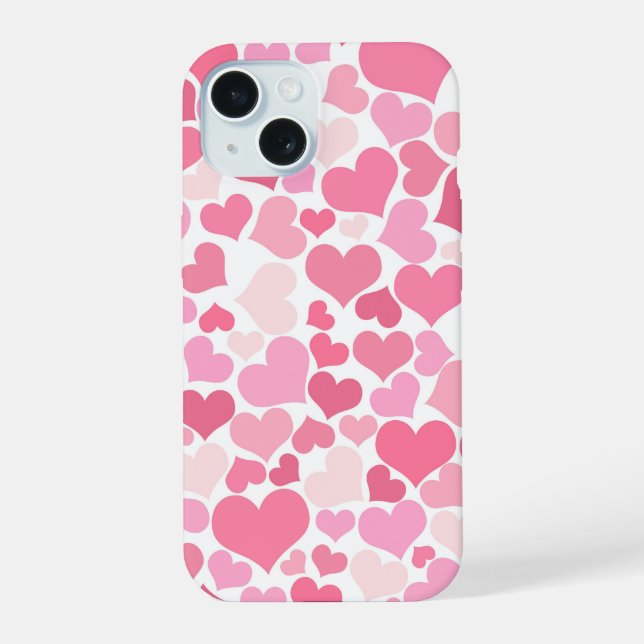 Cute Pink Hearts Pattern  iPhone 15 Case (Back)