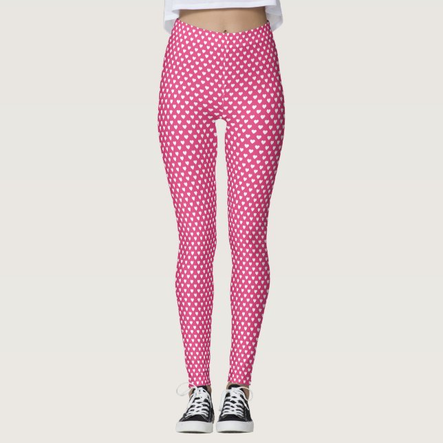 Cute Pink Hearts Pattern Leggings (Front)