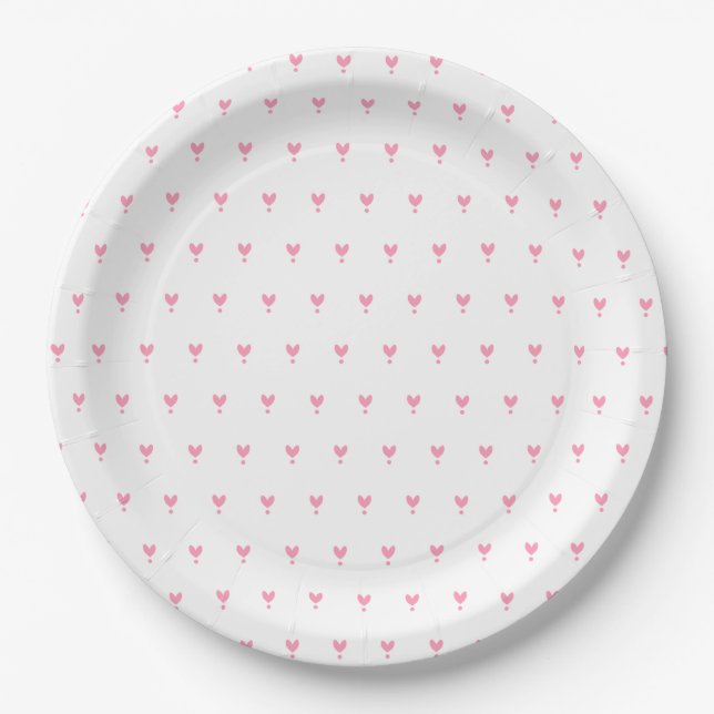 Cute Pink Hearts Pattern Party Paper Plate (Front)