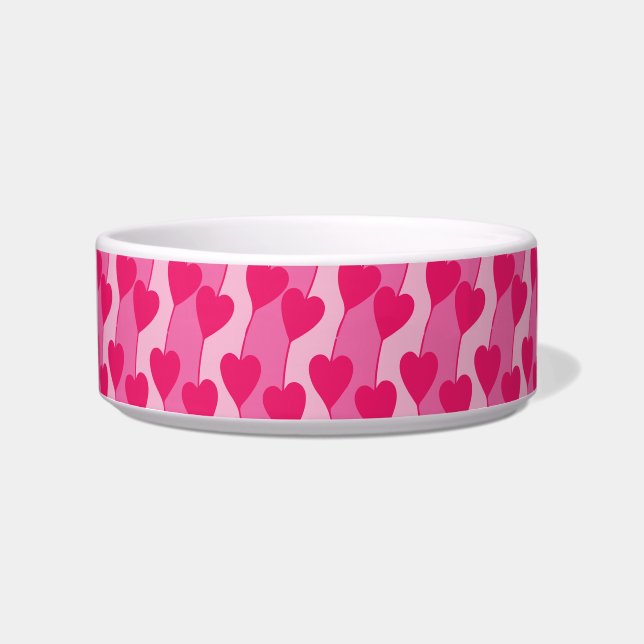 Cute Pink Hearts Pattern Pet Bowl (Front)