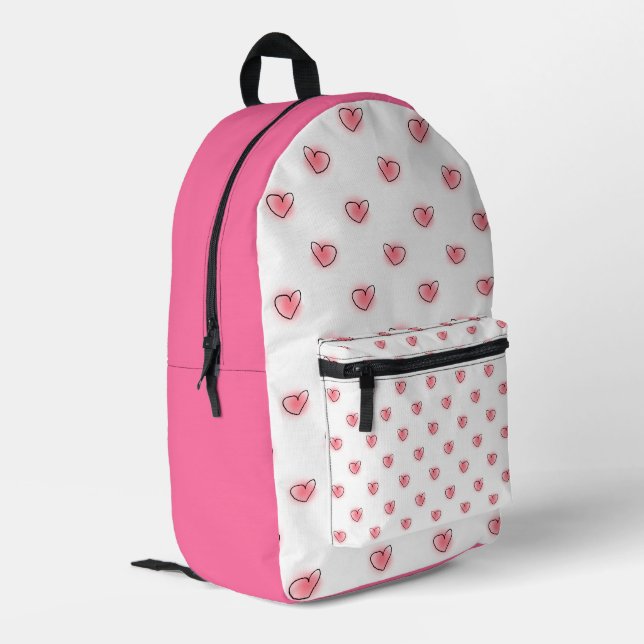 Cute Pink Hearts Pattern Printed Backpack (Back Corner Left)