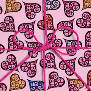Cute Pink Hearts Pattern Vintage Girl Christmas Wrapping Paper