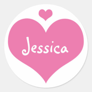 Cute Pink Hearts Personalised Girly Name Classic Round Sticker