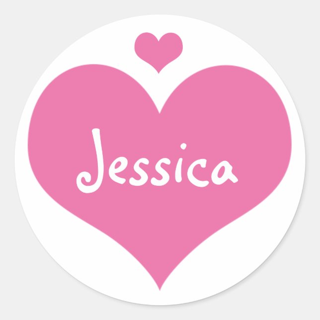 Cute Pink Hearts Personalised Girly Name Classic Round Sticker (Front)