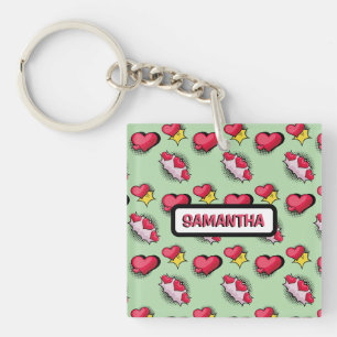 Cute pink hearts personalised name key ring