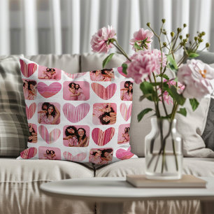 Cute Pink Hearts & Photo Collage Pattern Cushion