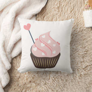 Cute Pink Hearts Valentines Cupcake Cushion