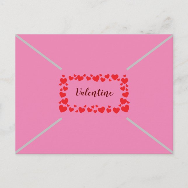 Cute Pink Hearts Valentines Day Envelope Style Holiday Postcard (Front)