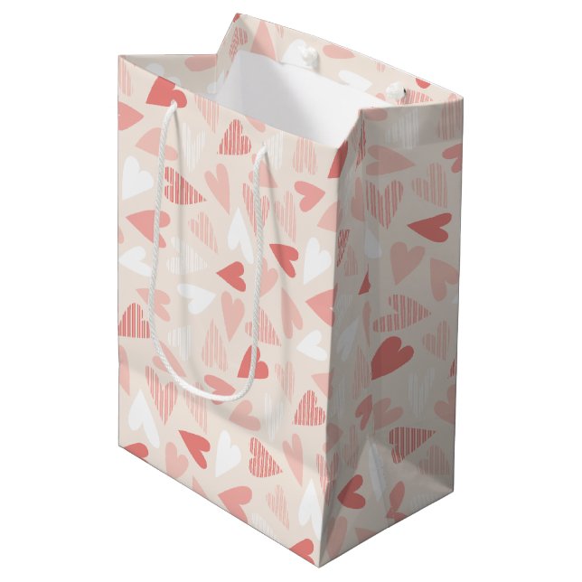 Cute Pink Hearts Valentine's Day Medium Gift Bag (Front Angled)