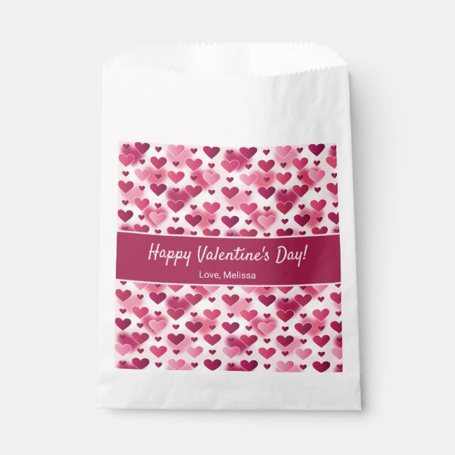 Cute Pink Hearts With Custom Text Valentine's Day Favour Bag (Front)