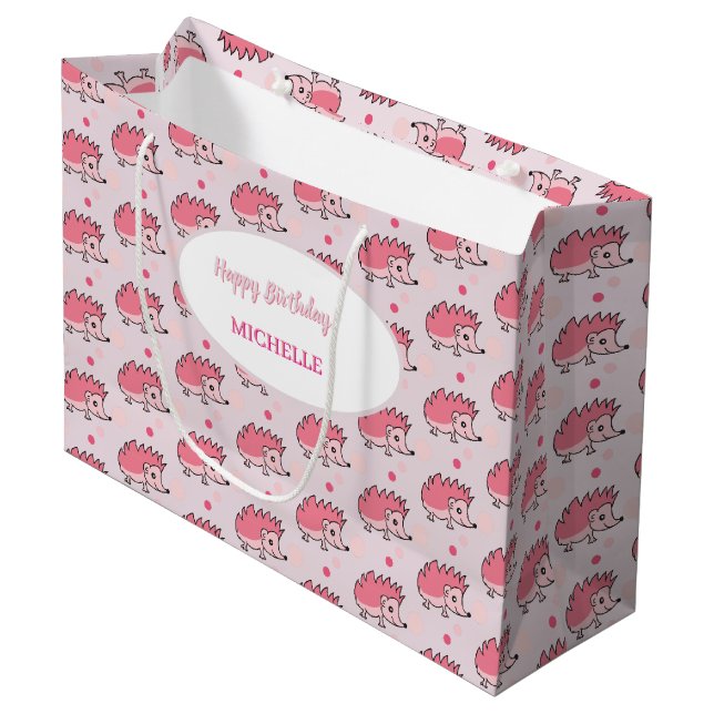 Cute pink hedgehog Gift Bag (Front Angled)