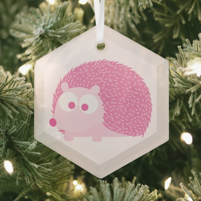 Cute Pink Hedgehog Glass Tree Decoration (Insitu)