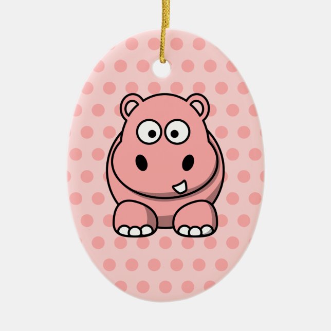 Cute Pink Hippo Ceramic Tree Decoration (Front)