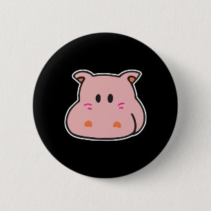 cute pink hippo face 6 cm round badge