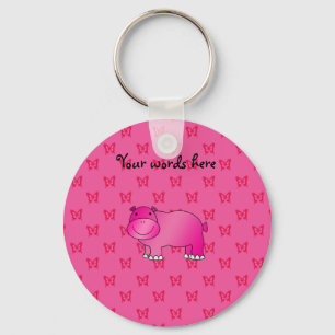 Cute pink hippo pink butterflies key ring