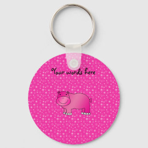 Cute pink hippo pink stars key ring