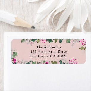 Cute Pink Holly Holiday Address Label Return Address Label